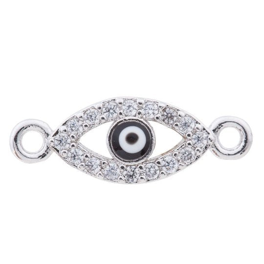 Cubic Zirconia Outlined Evil Eye Protection Gold Filled Cooper Charm Connector Crystal Rhinestone CZ Pave Czech Made For Bracelet F-338 F-615 F-616 - DLUXCA