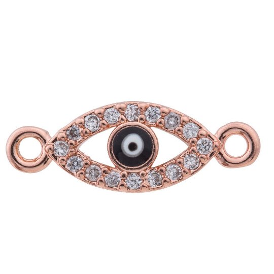 Cubic Zirconia Outlined Evil Eye Protection Gold Filled Cooper Charm Connector Crystal Rhinestone CZ Pave Czech Made For Bracelet F-338 F-615 F-616 - DLUXCA