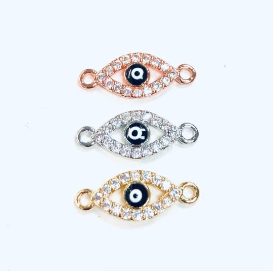 Cubic Zirconia Outlined Evil Eye Protection Gold Filled Cooper Charm Connector Crystal Rhinestone CZ Pave Czech Made For Bracelet F-338 F-615 F-616 - DLUXCA
