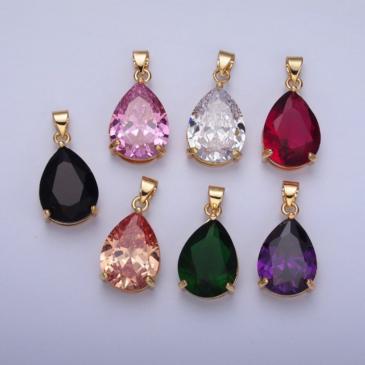 Cubic Zirconia Teardrop Pendant, Large Multicolor CZ For Necklace Making H-293 H-316 H-320 H-346 H-369 H-371 H-373 - DLUXCA