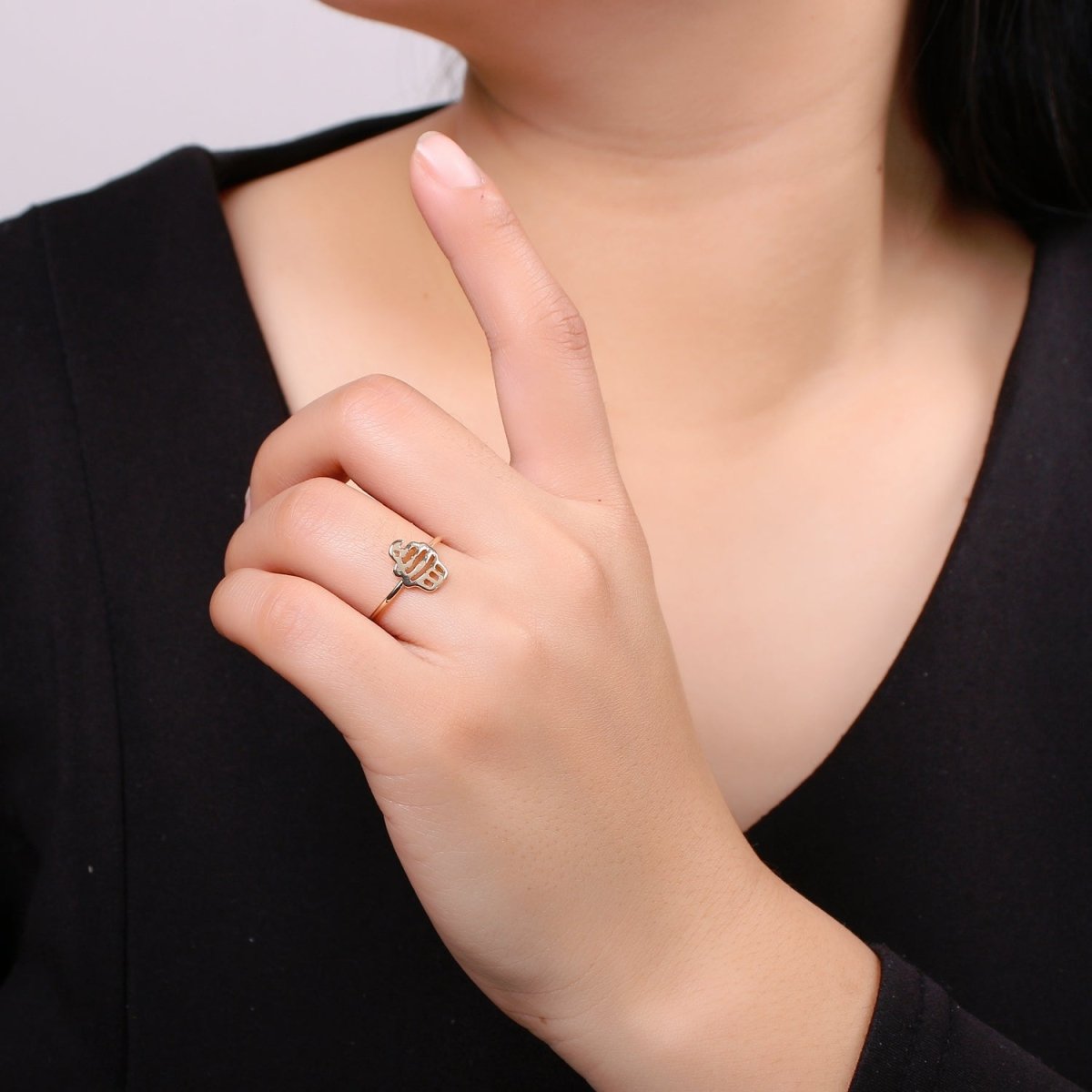 Cup Cake 18k Gold Ring, Ice Cream Cone Adjustable Gold Curb Ring, Simple Ring, Muffin Ring-R-262 - DLUXCA