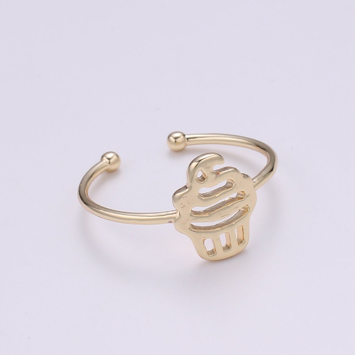 Cup Cake 18k Gold Ring, Ice Cream Cone Adjustable Gold Curb Ring, Simple Ring, Muffin Ring-R-262 - DLUXCA