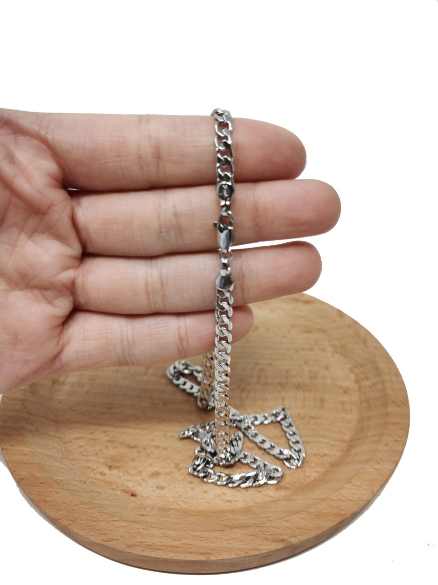 Curb White Gold Filled Chain Necklace, 17.8 inch Finished Chain For Jewelry Necklace Making, 3.4mm In Width Curb Necklace w/ Lobster Clasps | CN-953 Clearance Pricing - DLUXCA