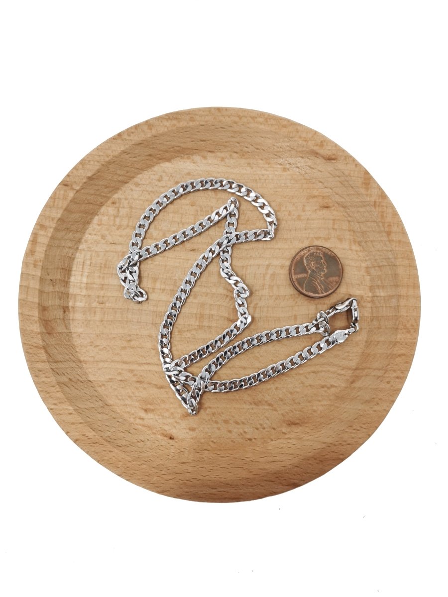 Curb White Gold Filled Chain Necklace, 17.8 inch Finished Chain For Jewelry Necklace Making, 3.4mm In Width Curb Necklace w/ Lobster Clasps | CN-953 Clearance Pricing - DLUXCA