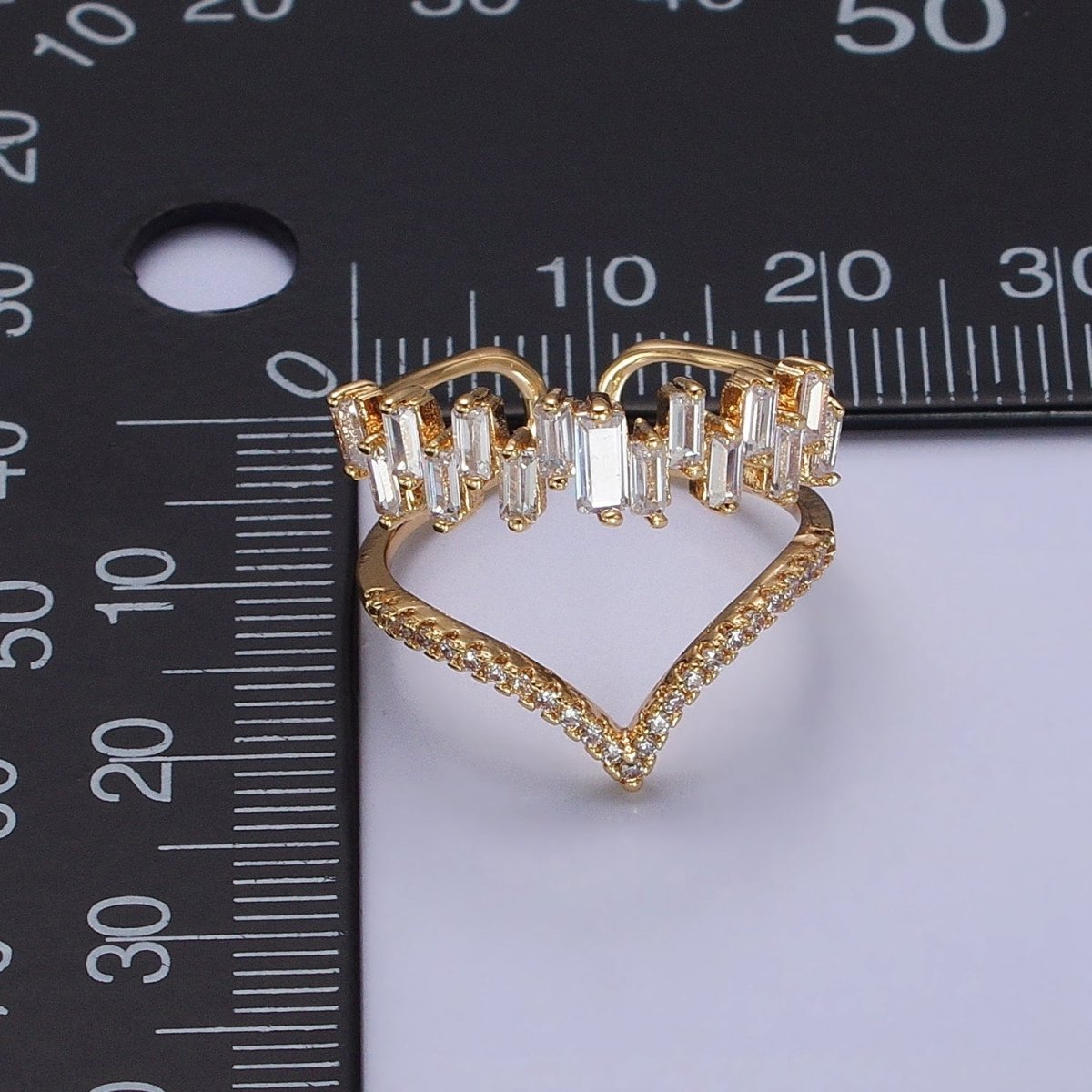 Curve Ring Baguette CZ Diamond Chevron Ring, Thin Gold Minimalist Ring | O1815 O1816 - DLUXCA