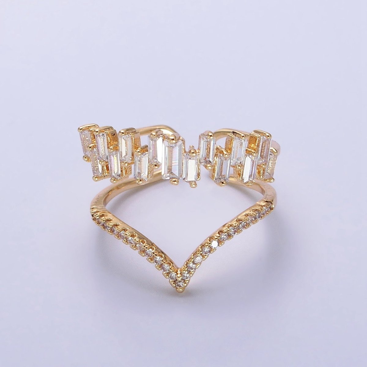 Curve Ring Baguette CZ Diamond Chevron Ring, Thin Gold Minimalist Ring | O1815 O1816 - DLUXCA