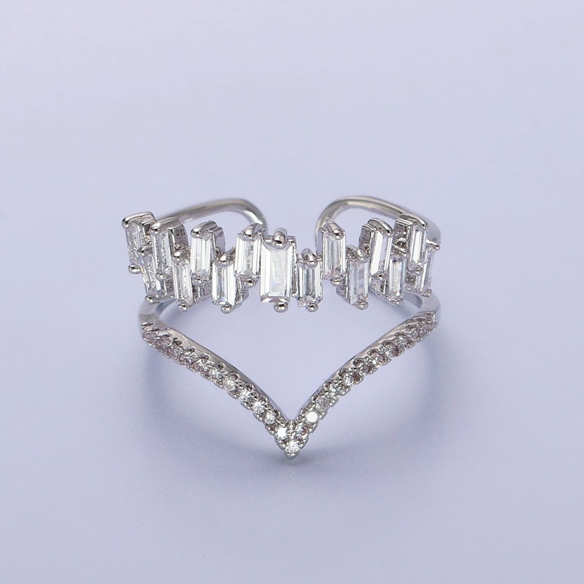 Curve Ring Baguette CZ Diamond Chevron Ring, Thin Gold Minimalist Ring | O1815 O1816 - DLUXCA