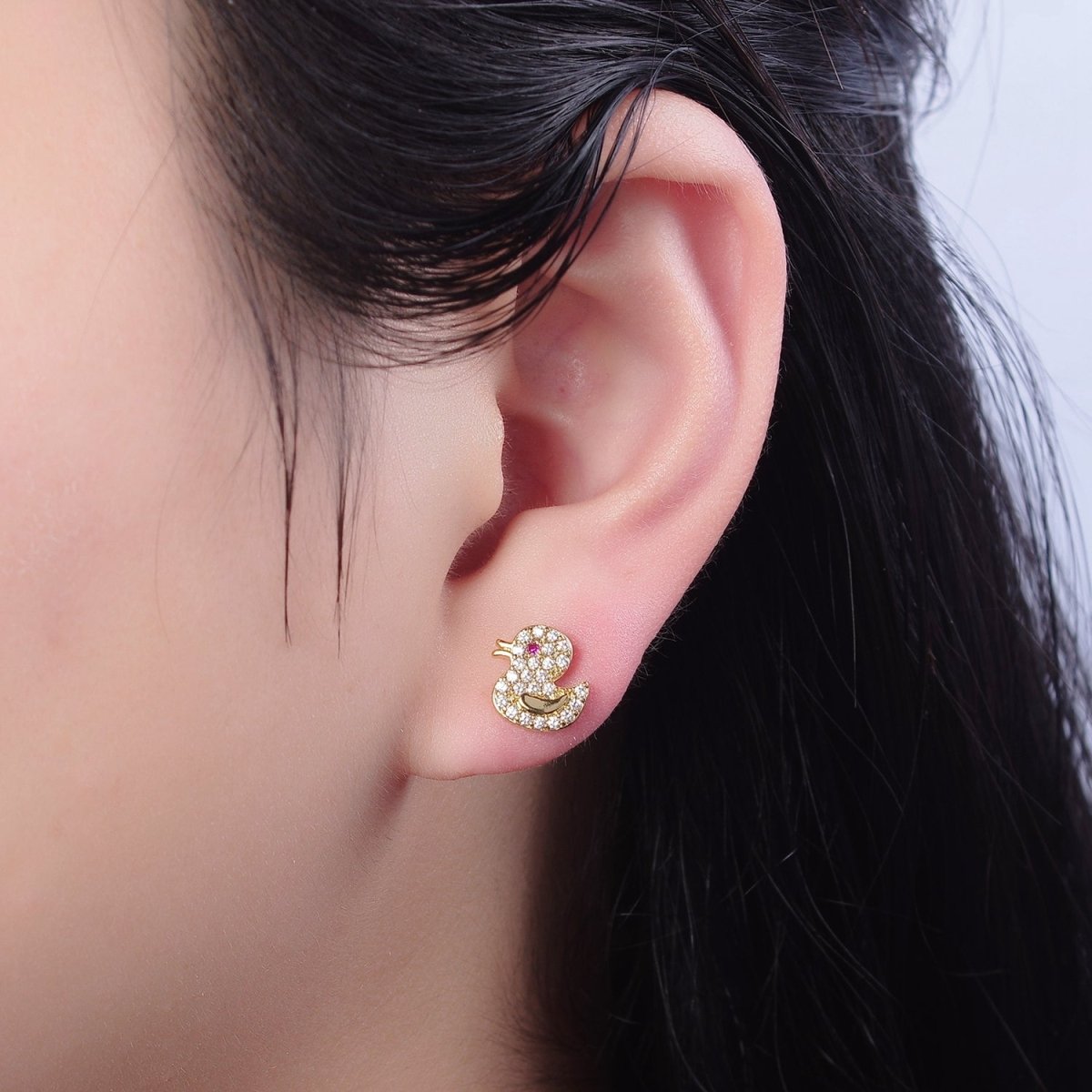 Cute 24K Gold Filled Duck Ear Studs Earrings Animal Earrings gift for kids V-133 - DLUXCA