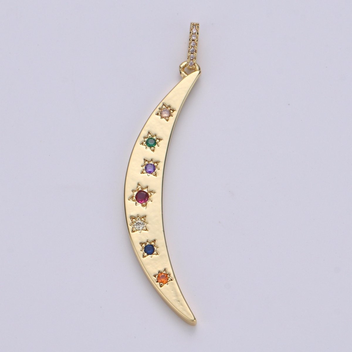 Cute Colorful Micro Pave Moon and CZ star charm 56x14mm Lead Nickel free Gold Cubic Crescent Moon Pendant for necklace Component J-023 - DLUXCA