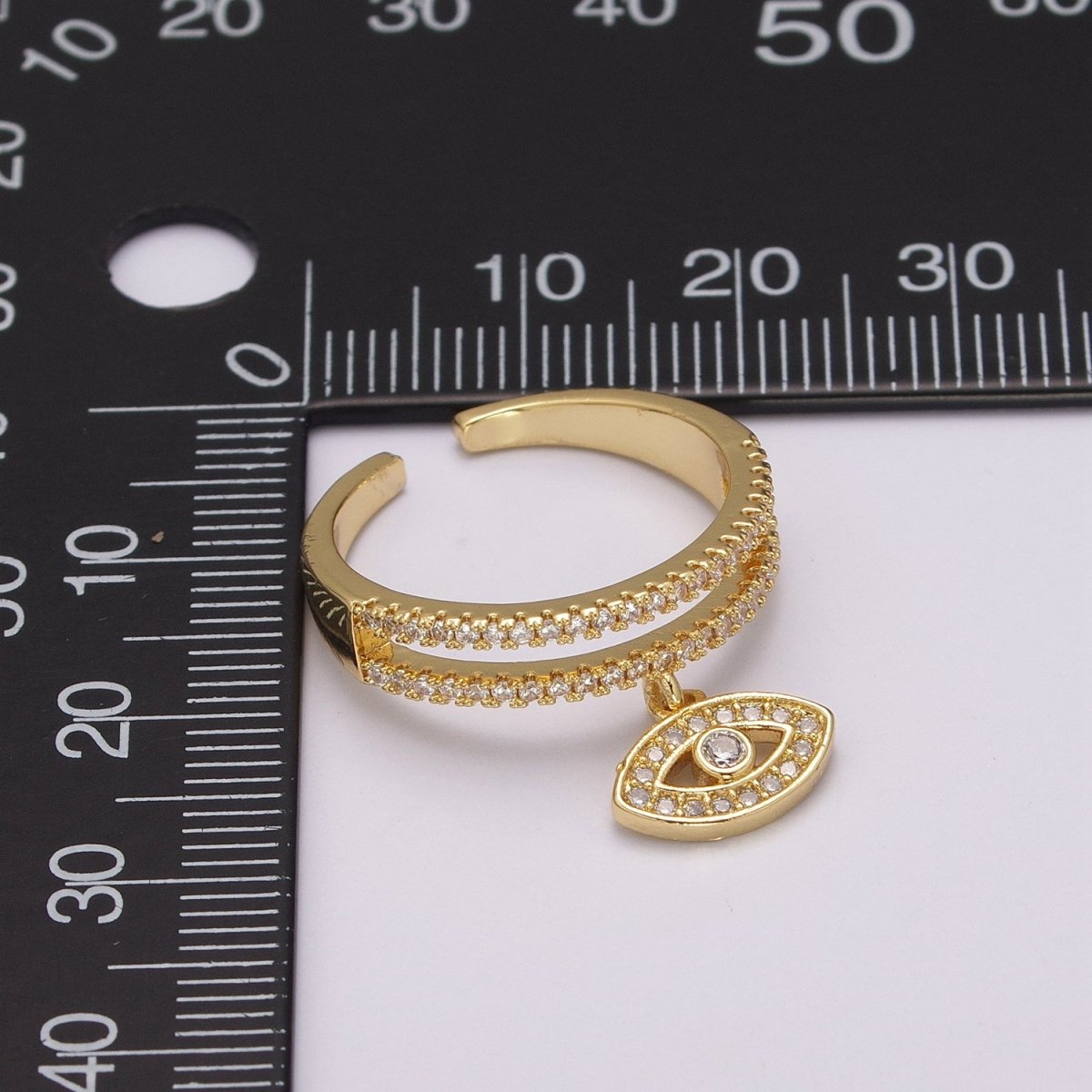 Cute Cz Gold Evil eye ring - Stackable Eye Ring - CZ Rings - Dangle Eye Ring - Dainty Stackable Rings - Adjustable Open Ring U-120 - DLUXCA