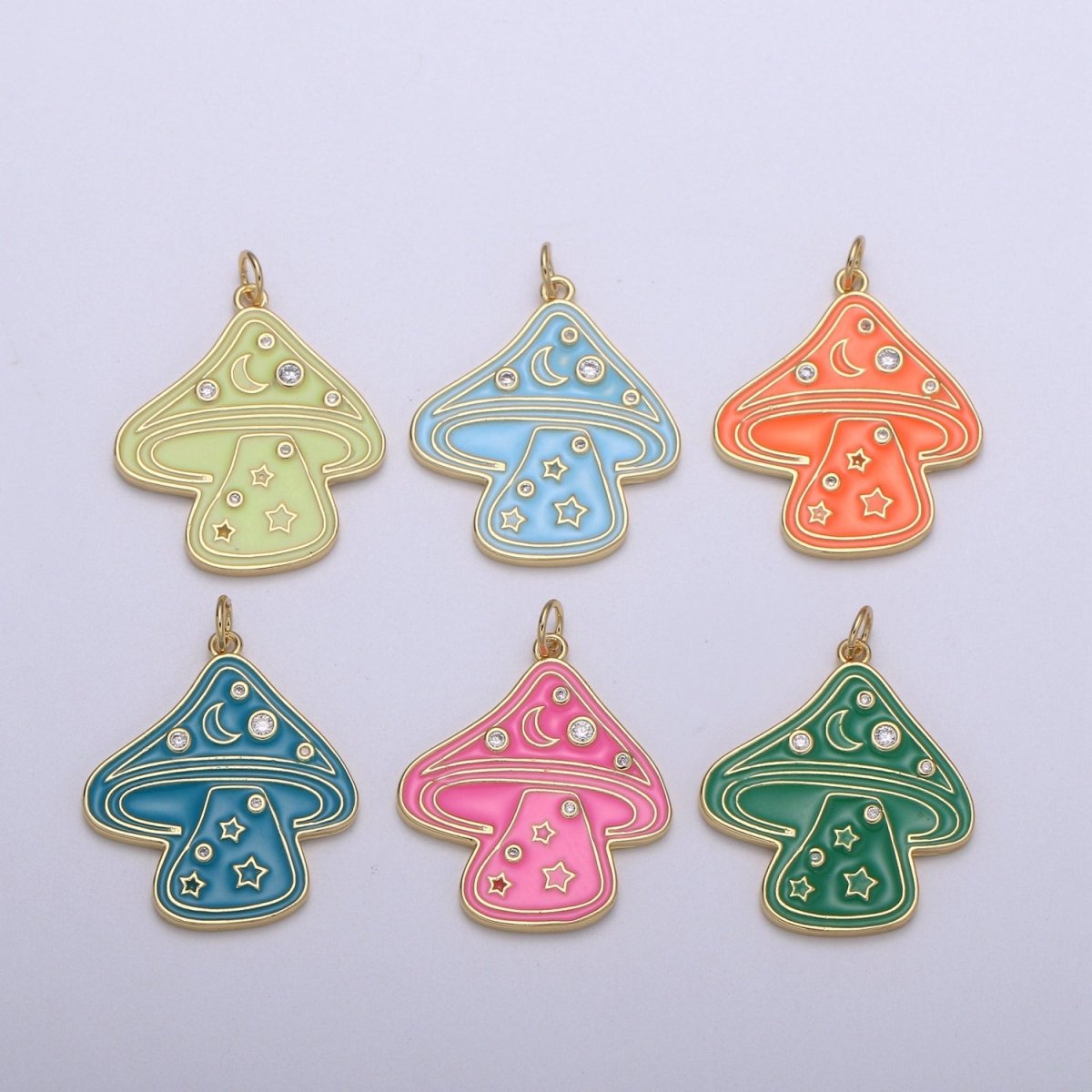 Cute Gold Filled Mushroom Enamel Charm Light Blue, Green, Orange, Pink, Tosca, Yellow E-263-E-268 - DLUXCA