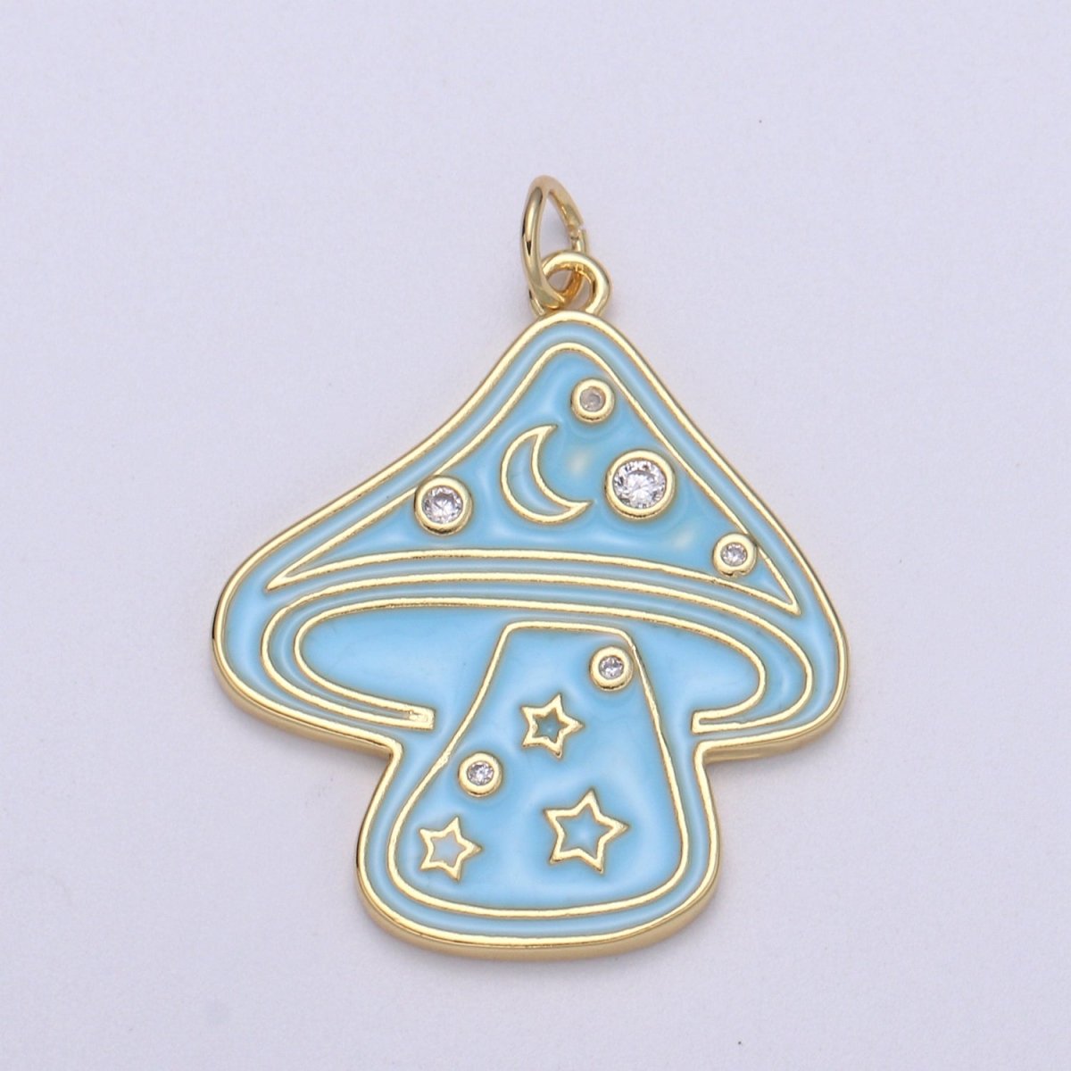 Cute Gold Filled Mushroom Enamel Charm Light Blue, Green, Orange, Pink, Tosca, Yellow E-263-E-268 - DLUXCA