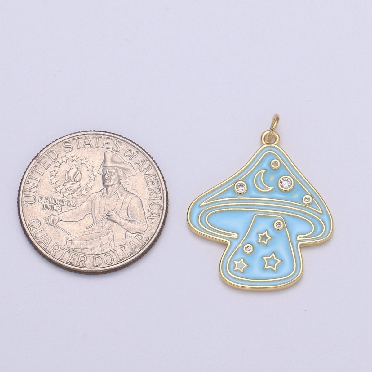 Cute Gold Filled Mushroom Enamel Charm Light Blue, Green, Orange, Pink, Tosca, Yellow E-263-E-268 - DLUXCA