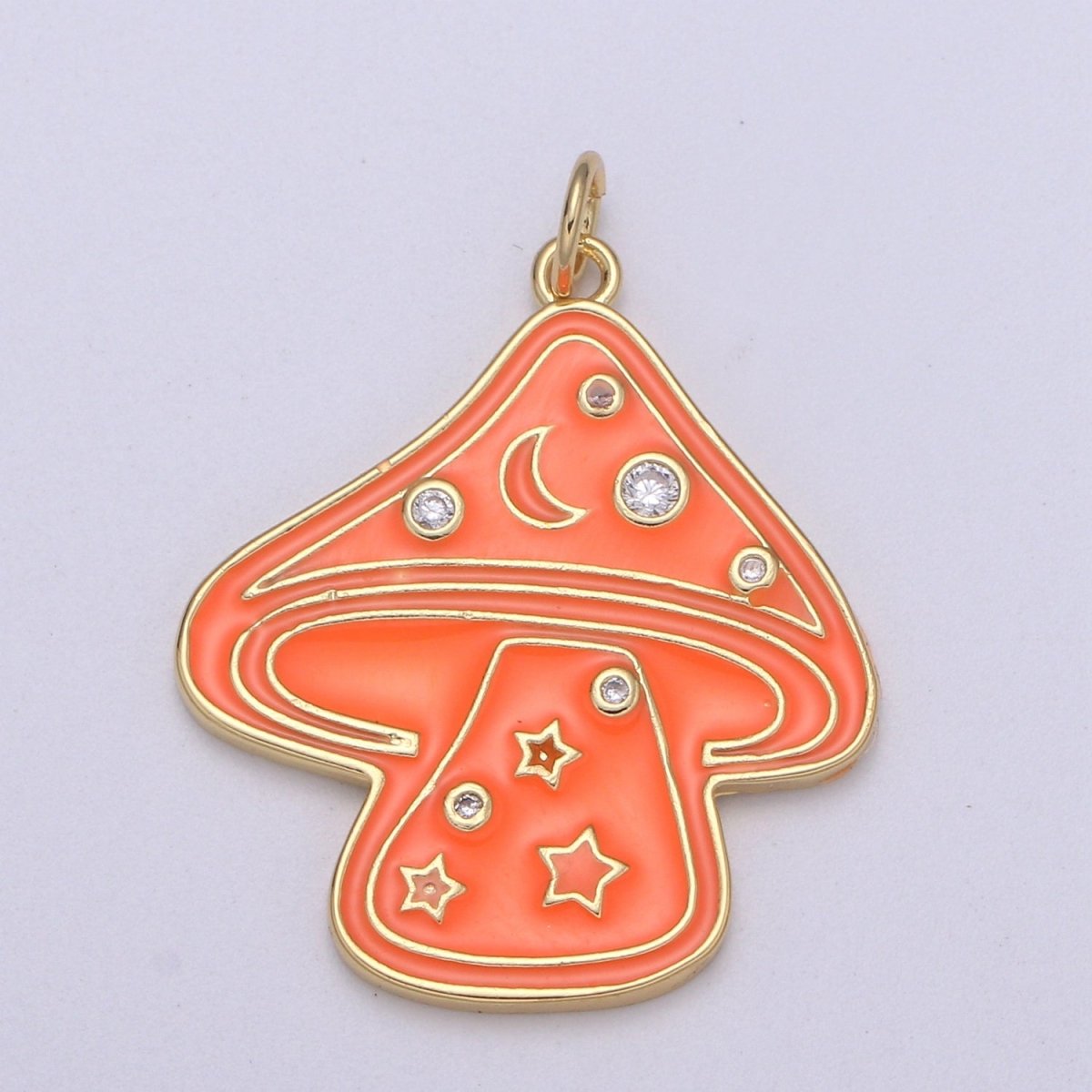 Cute Gold Filled Mushroom Enamel Charm Light Blue, Green, Orange, Pink, Tosca, Yellow E-263-E-268 - DLUXCA
