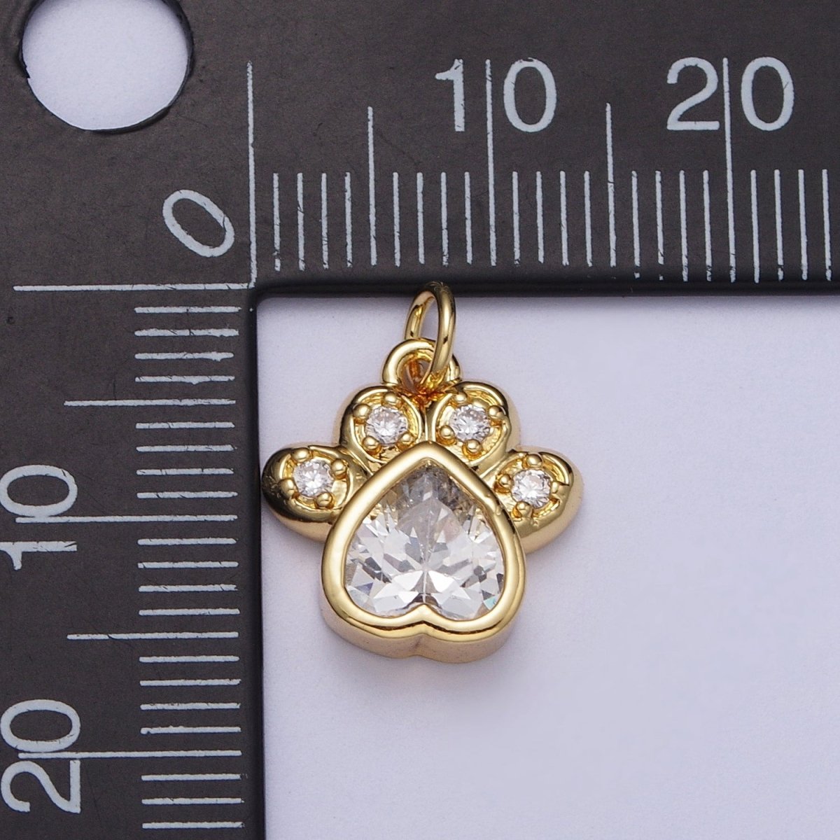 Cute Paw Print Clear Cubic Zirconia Gold Charm | C-170 - DLUXCA