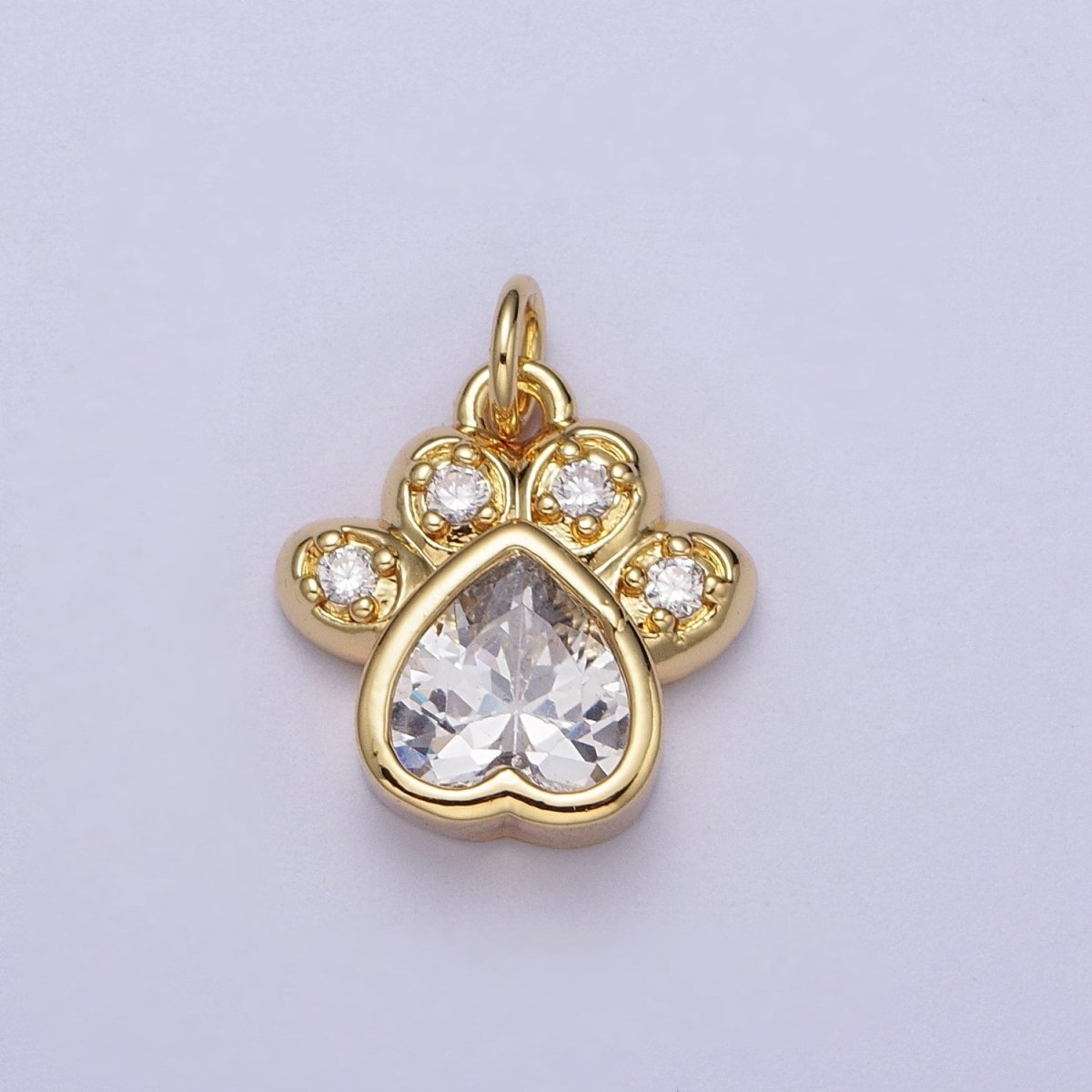 Cute Paw Print Clear Cubic Zirconia Gold Charm | C-170 - DLUXCA