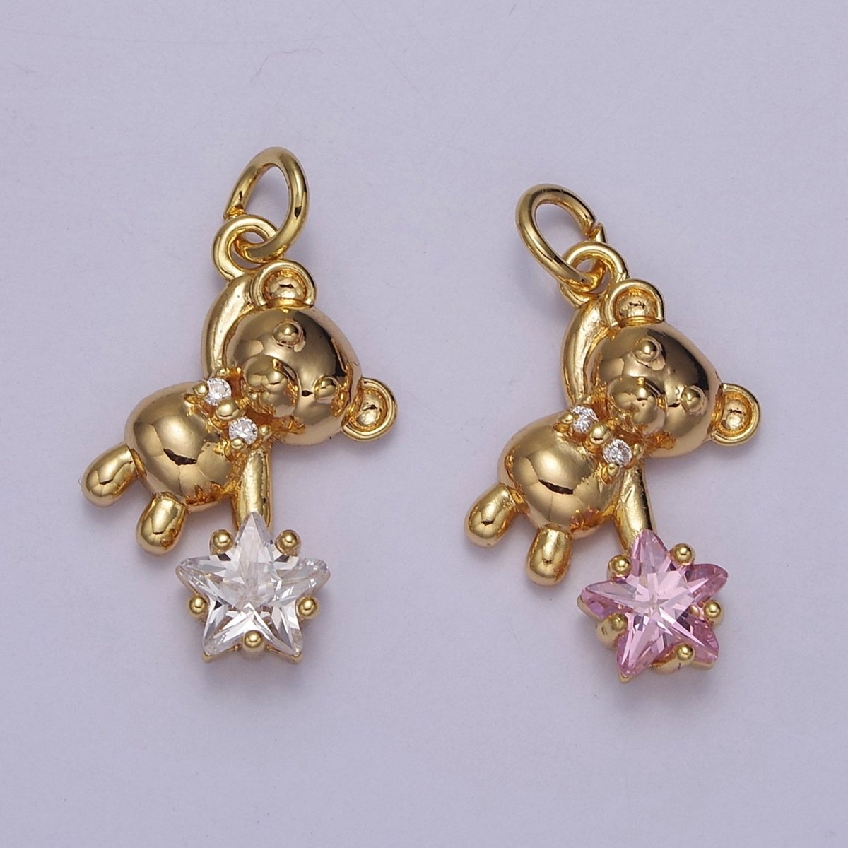 Cute Teddy Bear Charm Gold Cubic Star Charm Clear Pink Star Charms Kawaii Jewelry Pendants Necklace Bracelet Charm C-758,C-874 - DLUXCA