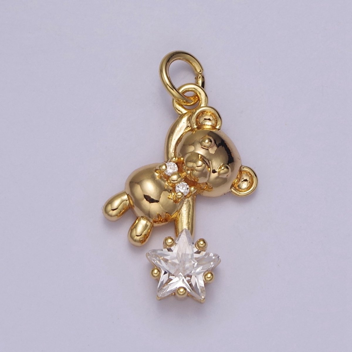 Cute Teddy Bear Charm Gold Cubic Star Charm Clear Pink Star Charms Kawaii Jewelry Pendants Necklace Bracelet Charm C-758,C-874 - DLUXCA