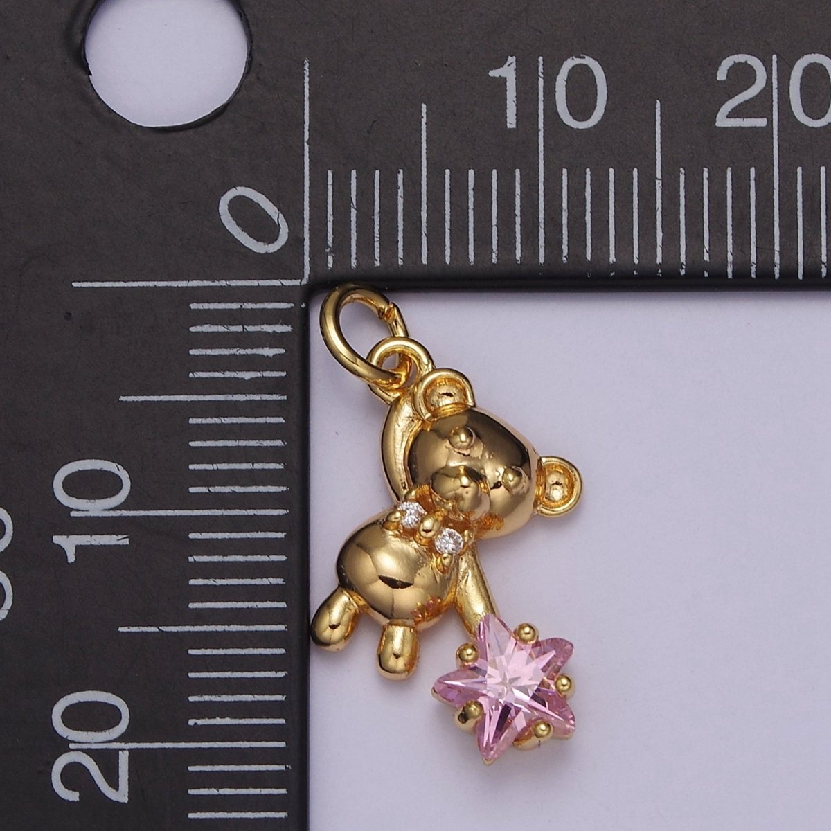 Cute Teddy Bear Charm Gold Cubic Star Charm Clear Pink Star Charms Kawaii Jewelry Pendants Necklace Bracelet Charm C-758,C-874 - DLUXCA