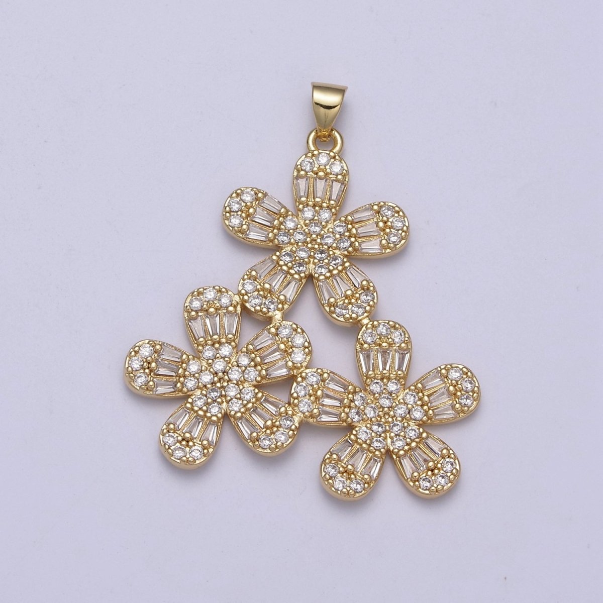 Cute Triple Floral Pendant Cubic Zirconia Flower Charm H-324 - DLUXCA