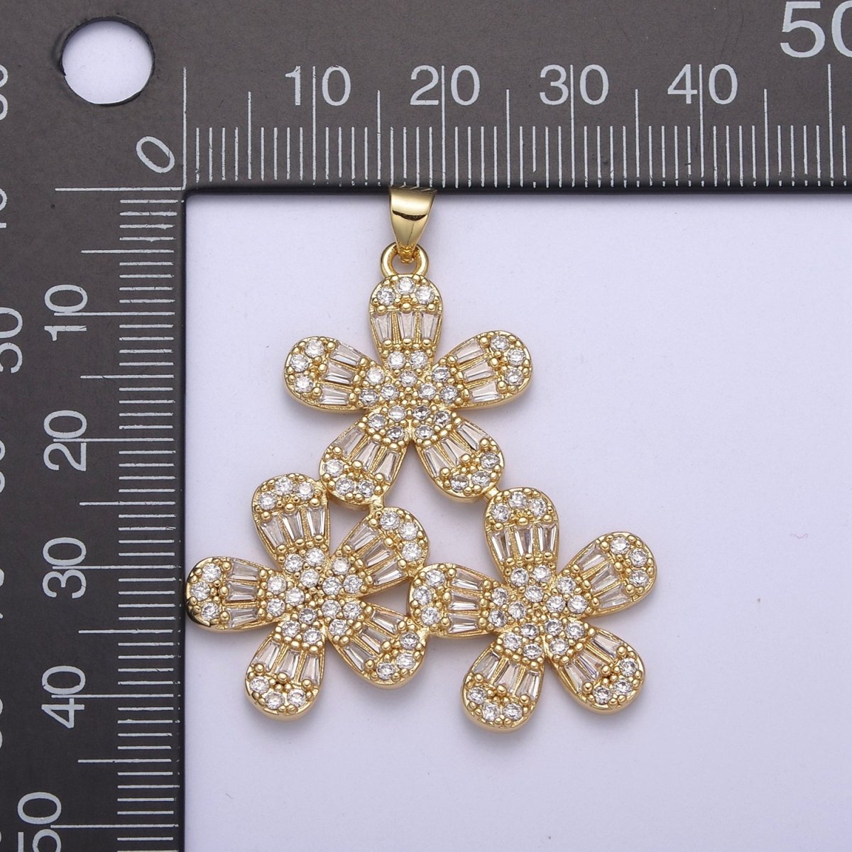 Cute Triple Floral Pendant Cubic Zirconia Flower Charm H-324 - DLUXCA