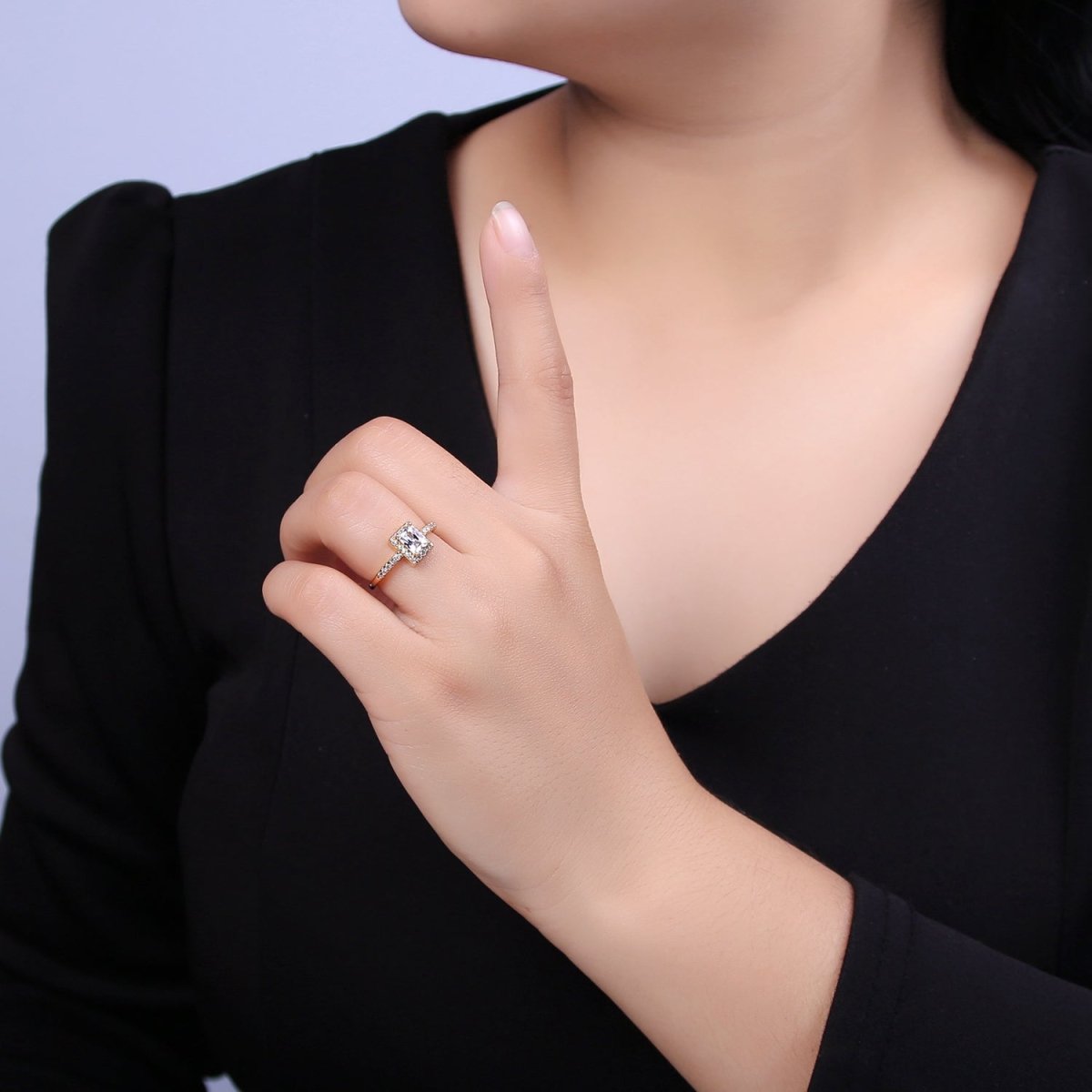 CZ 16k Gold Filled Princess Cut Diamond Cubic Bezel Set Ring Wedding Band Birthday Christmas Gift U-310 - DLUXCA