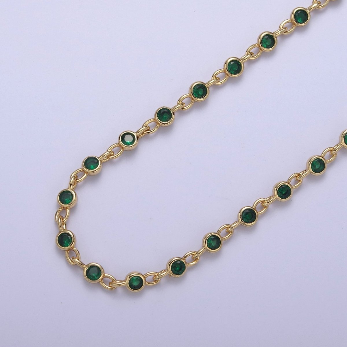 CZ Beaded Chain 4mm Round Bezel Cut Cubic Zirconia Beads Gold Filled Unsoldered Bezel Connector Beads Findings | ROLL-747 748 749 Clearance Pricing - DLUXCA