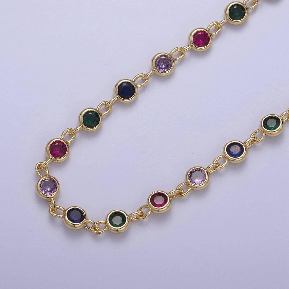 CZ Beaded Chain 6mm Round Bezel Cut Cubic Zirconia Beads Gold Filled Unsoldered Bezel Connector Beads Findings | ROLL-739 740 741 742 Clearance Pricing - DLUXCA