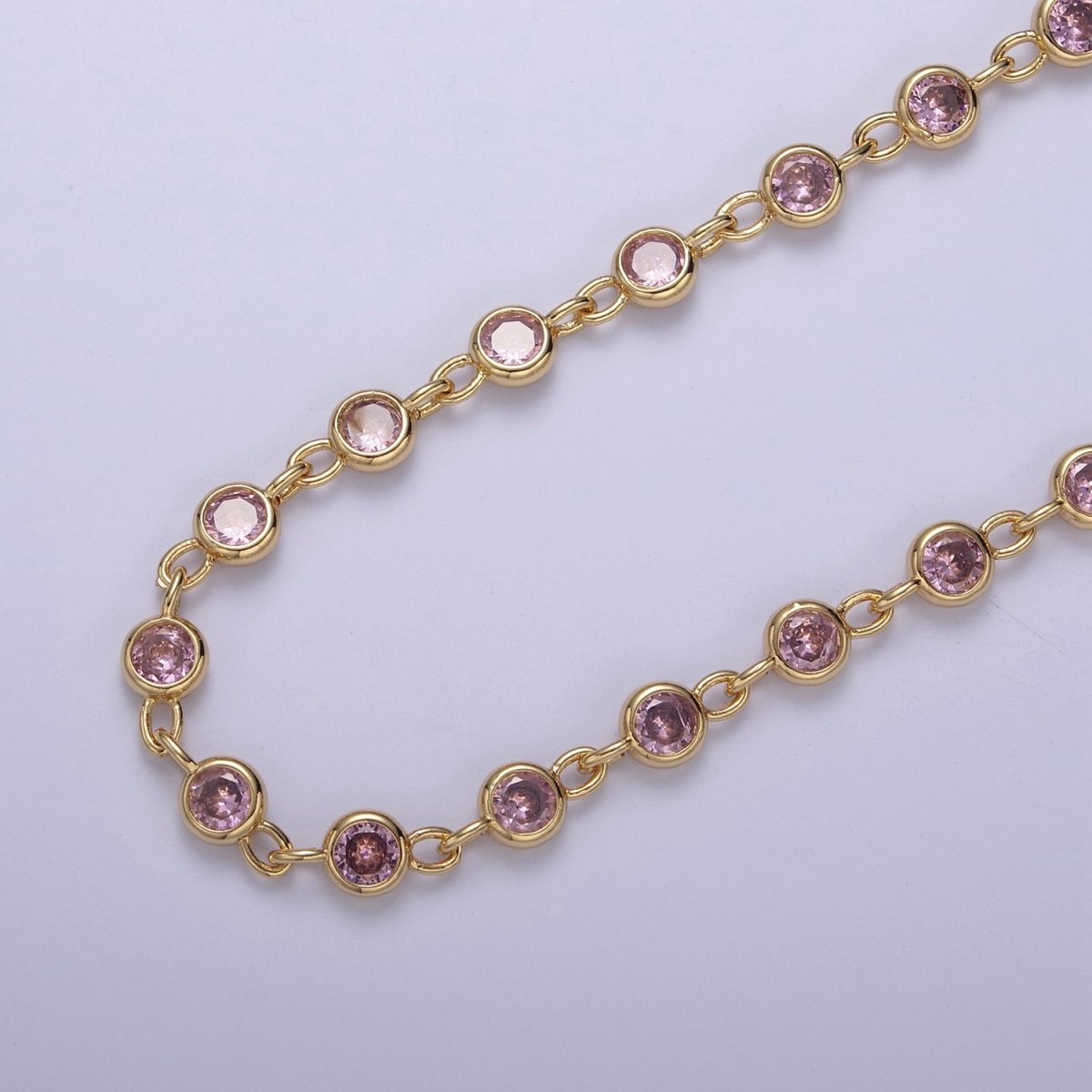 CZ Beaded Chain 6mm Round Bezel Cut Cubic Zirconia Beads Gold Filled Unsoldered Bezel Connector Beads Findings | ROLL-739 740 741 742 Clearance Pricing - DLUXCA