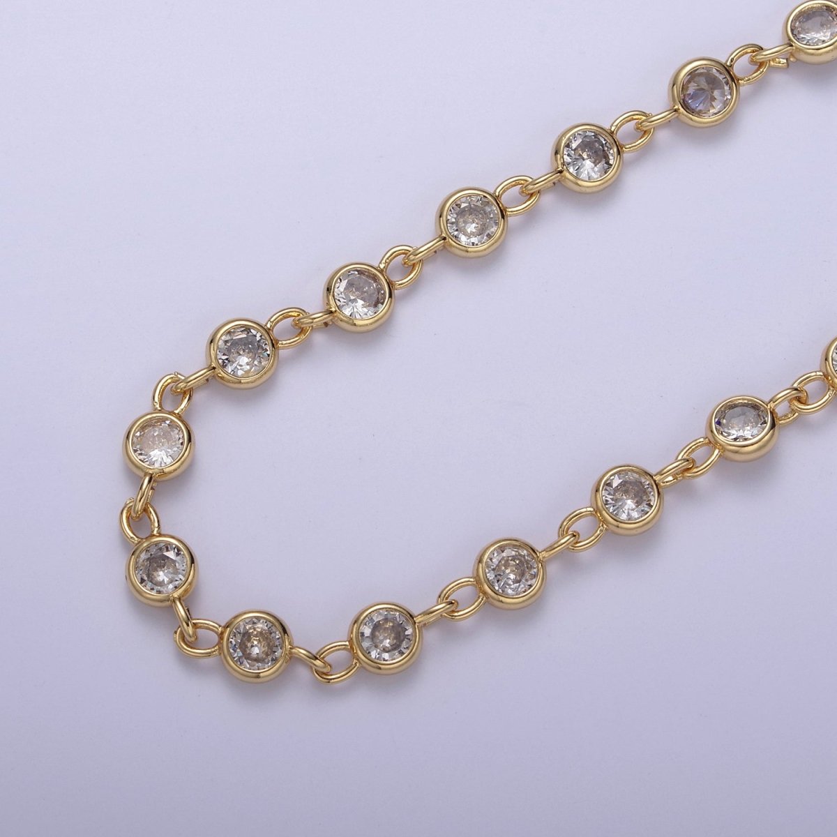 CZ Beaded Chain 6mm Round Bezel Cut Cubic Zirconia Beads Gold Filled Unsoldered Bezel Connector Beads Findings | ROLL-739 740 741 742 Clearance Pricing - DLUXCA