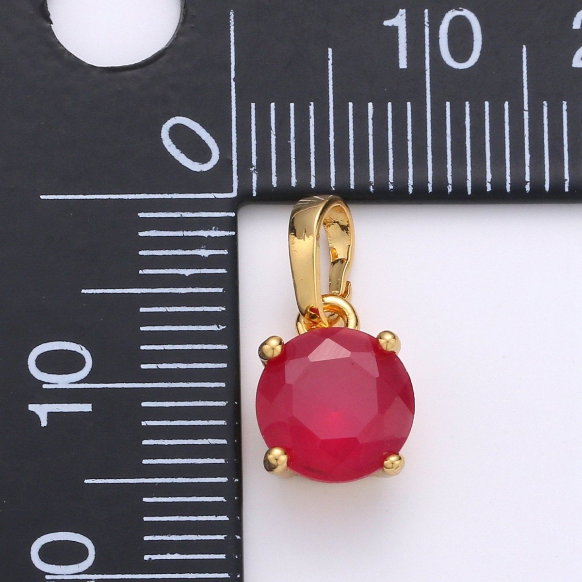 CZ Bezel Set Charm, 24K Gold Filled Red CZ Micro Pave Round Pendant, Charm Necklace Bracelet, Cubic Zirconia, Round Pendant J-085 - DLUXCA