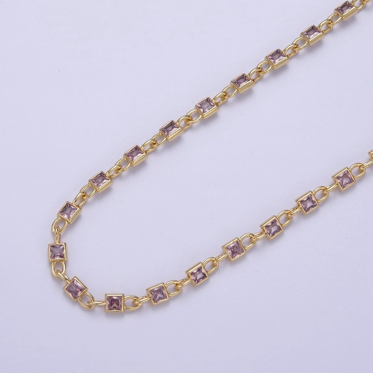 CZ Chain By The Yard, Genuine 4mm Square Shape CZ Bezel Chain Gold BULK Wholesale Cz Connector Chains | ROLL-758 759 760 761 Clearance Pricing - DLUXCA