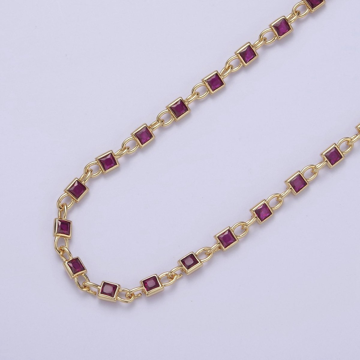 CZ Chain By The Yard, Genuine 4mm Square Shape CZ Bezel Chain Gold BULK Wholesale Cz Connector Chains | ROLL-758 759 760 761 Clearance Pricing - DLUXCA