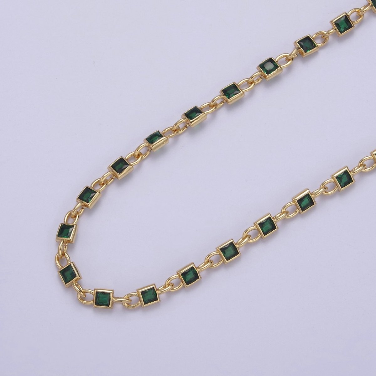 CZ Chain By The Yard, Genuine 4mm Square Shape CZ Bezel Chain Gold BULK Wholesale Cz Connector Chains | ROLL-758 759 760 761 Clearance Pricing - DLUXCA