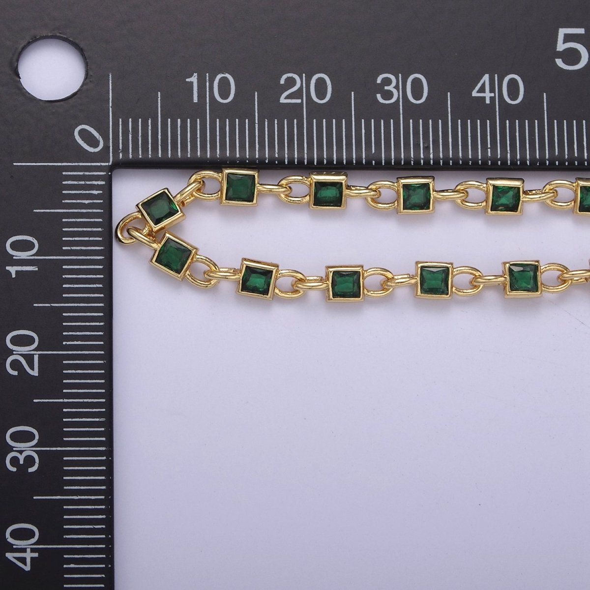 CZ Chain By The Yard, Genuine 4mm Square Shape CZ Bezel Chain Gold BULK Wholesale Cz Connector Chains | ROLL-758 759 760 761 Clearance Pricing - DLUXCA