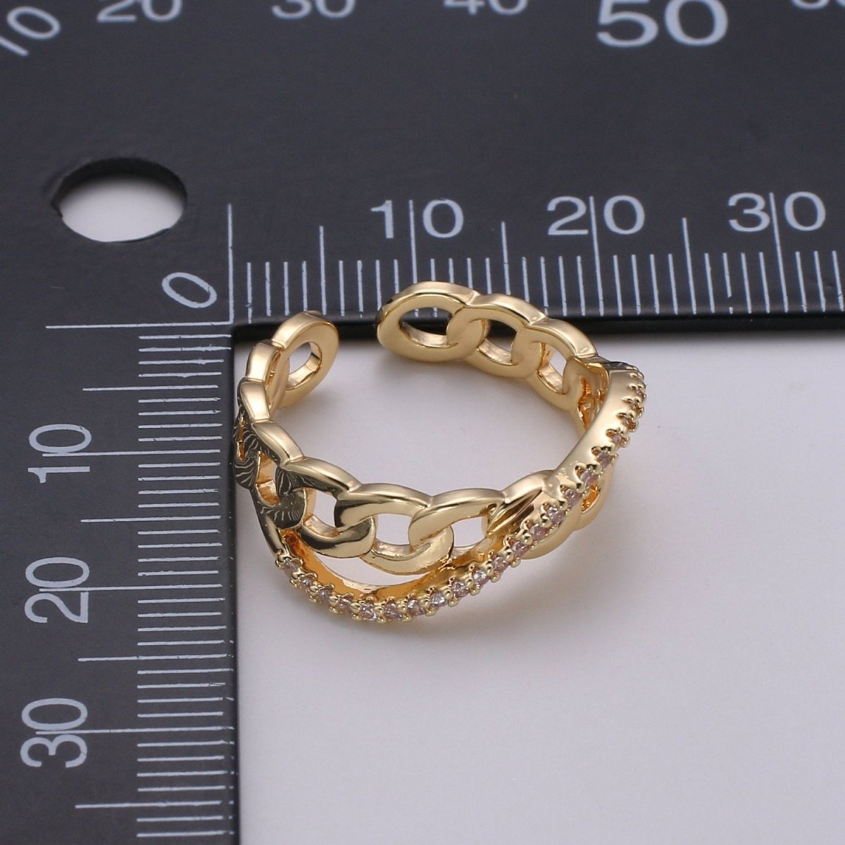 Cz Chain Ring - Curb Chain Ring - Gold Ring - Stackable Rings - Minimalist Ring - Twist Chain Ring - Statement Ring - Layering Ring R-152 - DLUXCA