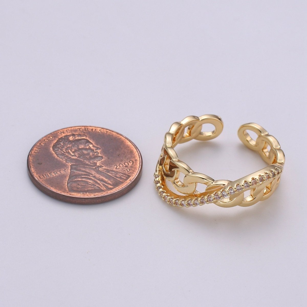 Cz Chain Ring - Curb Chain Ring - Gold Ring - Stackable Rings - Minimalist Ring - Twist Chain Ring - Statement Ring - Layering Ring R-152 - DLUXCA