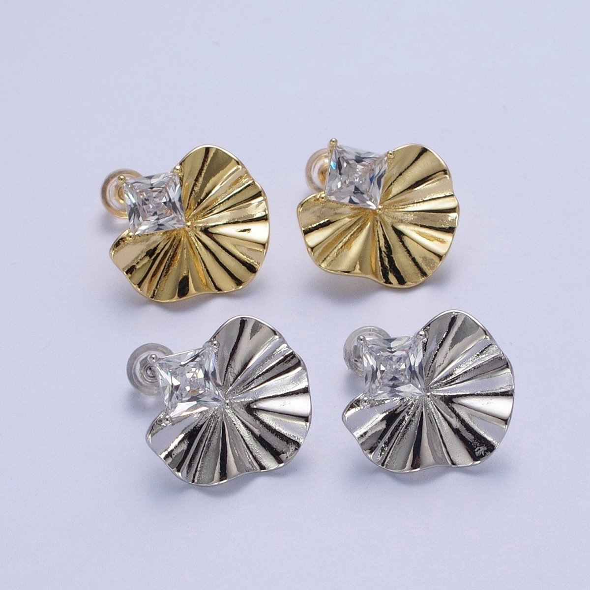 CZ Cubic Zirconia flower earring flower Petal Stud earring Silver / Gold Earring Y-029 Y-030 - DLUXCA