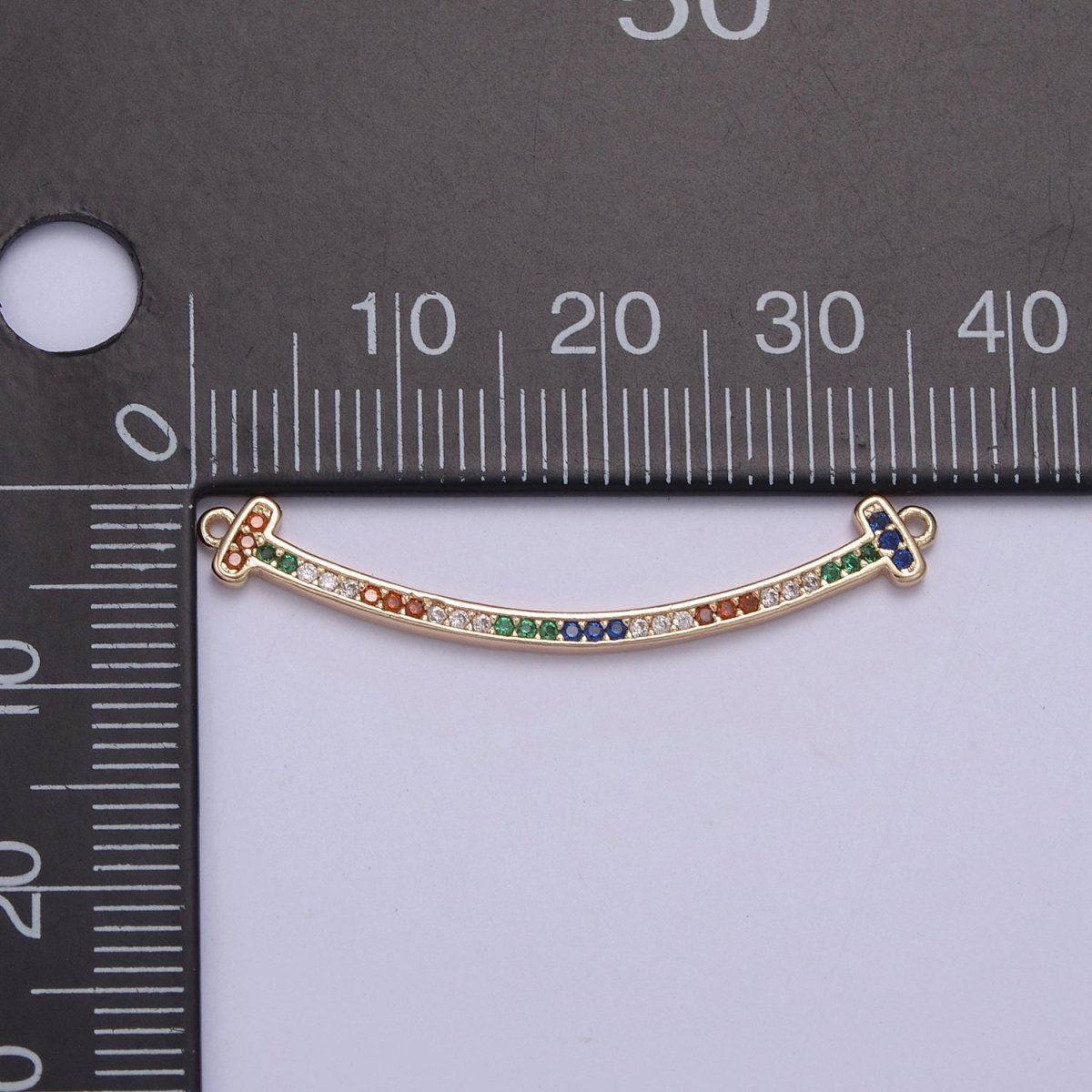 CZ Curved Pendant Bent Bar Connector 16k Gold Filled Multi Color CZ Curved Link Bar Connector N-115 - DLUXCA