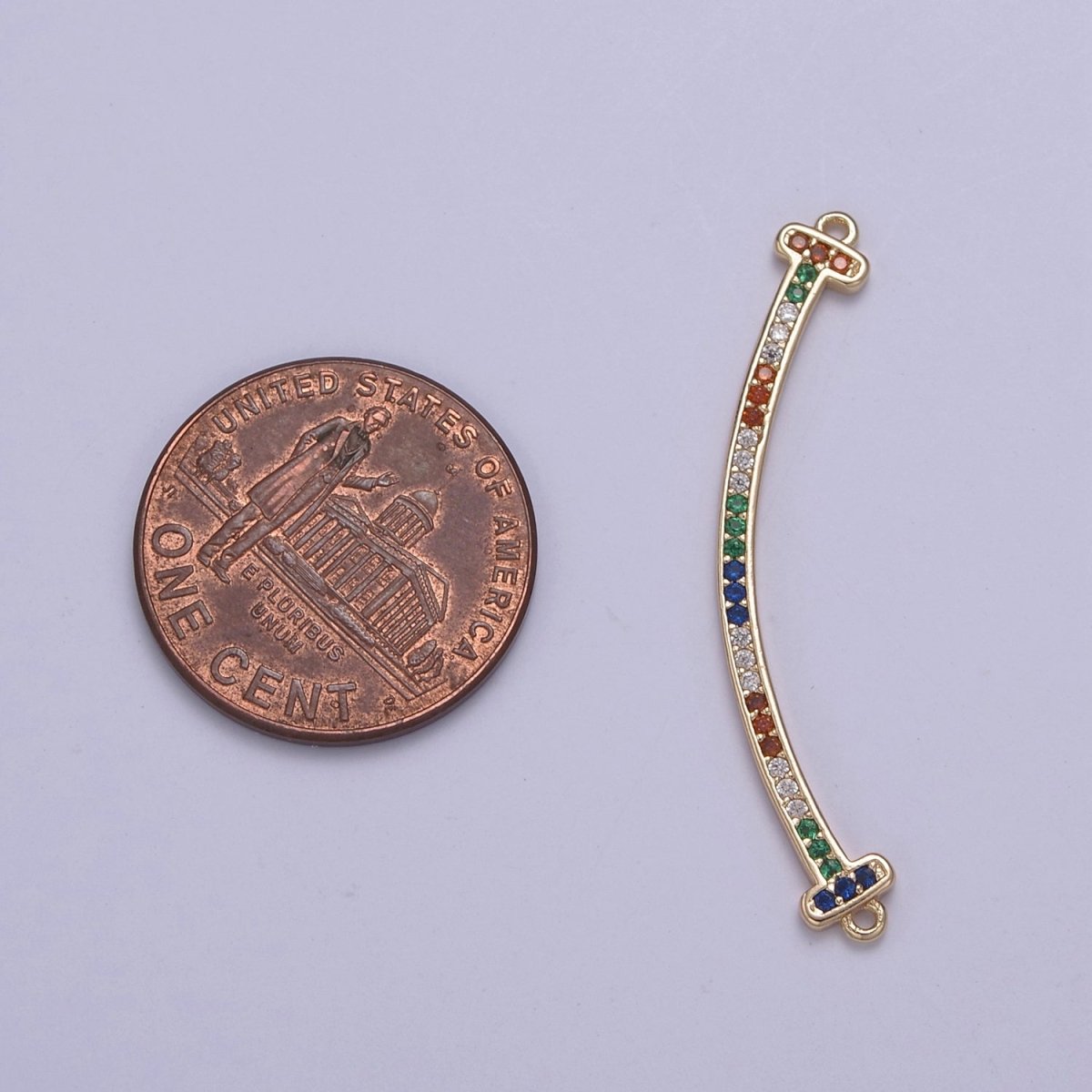 CZ Curved Pendant Bent Bar Connector 16k Gold Filled Multi Color CZ Curved Link Bar Connector N-115 - DLUXCA