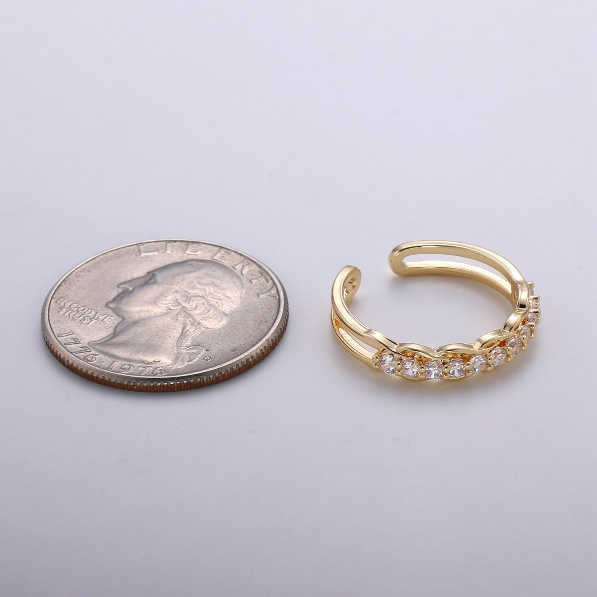 Cz Double Band Ring, Open Ring Adjustable Ring, Dainty Ring, Wholesale Ring, Gold Jewelry gift for Valentine R-185 - DLUXCA