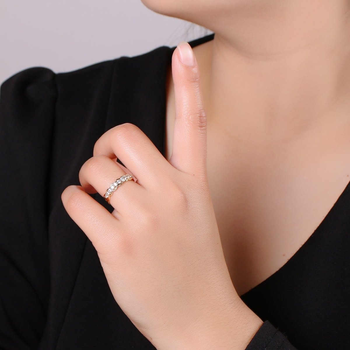 Cz Double Band Ring, Open Ring Adjustable Ring, Dainty Ring, Wholesale Ring, Gold Jewelry gift for Valentine R-185 - DLUXCA