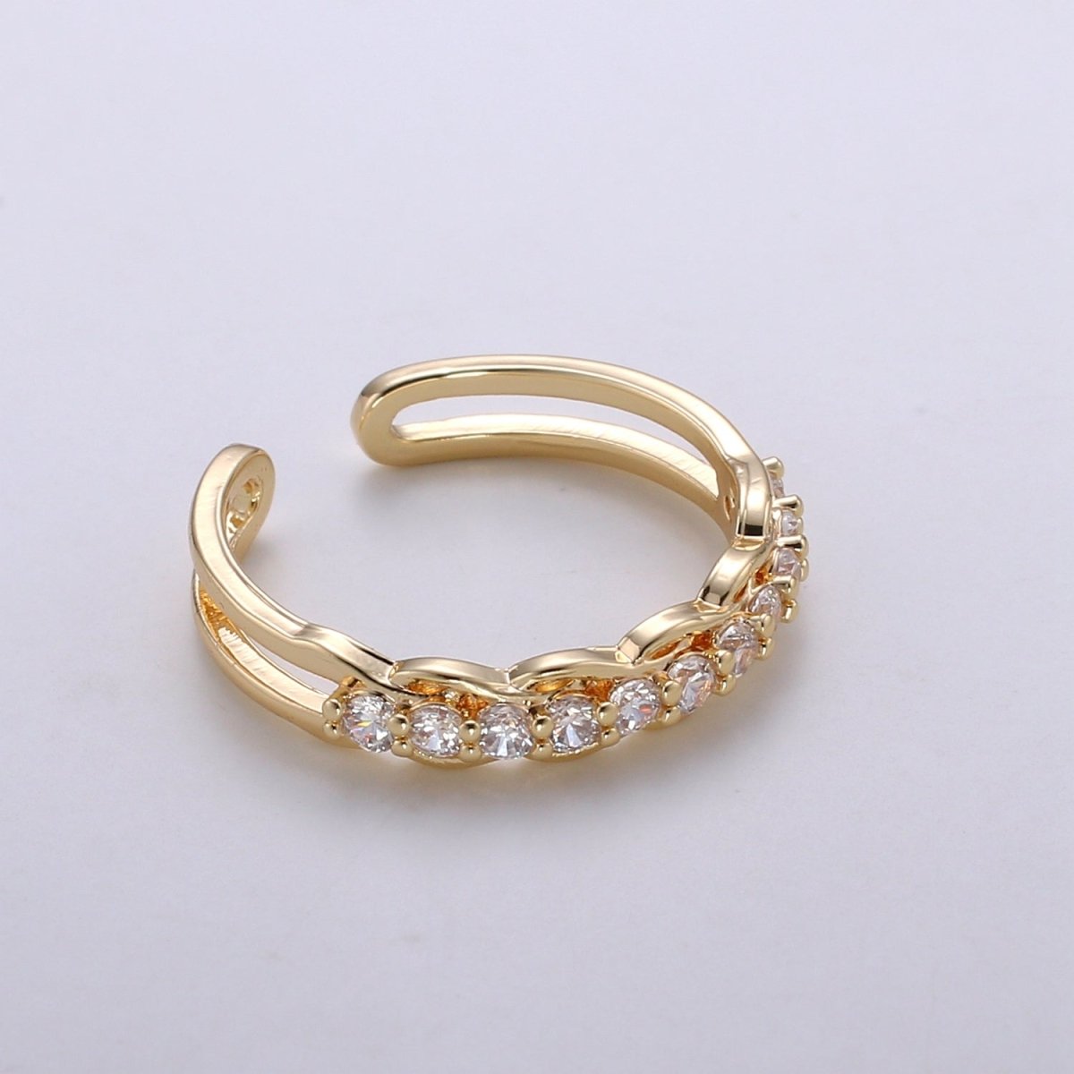 Cz Double Band Ring, Open Ring Adjustable Ring, Dainty Ring, Wholesale Ring, Gold Jewelry gift for Valentine R-185 - DLUXCA