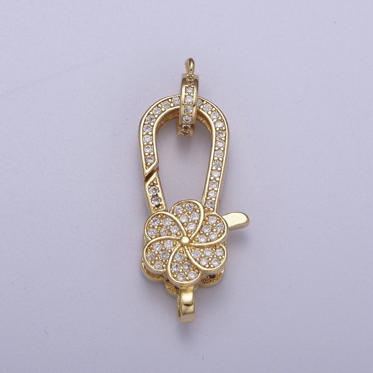 CZ Gold Filled Clear Micro Pave Flower Lobster Claw Clasp, Cubic Lobster Clasp L-607 - DLUXCA