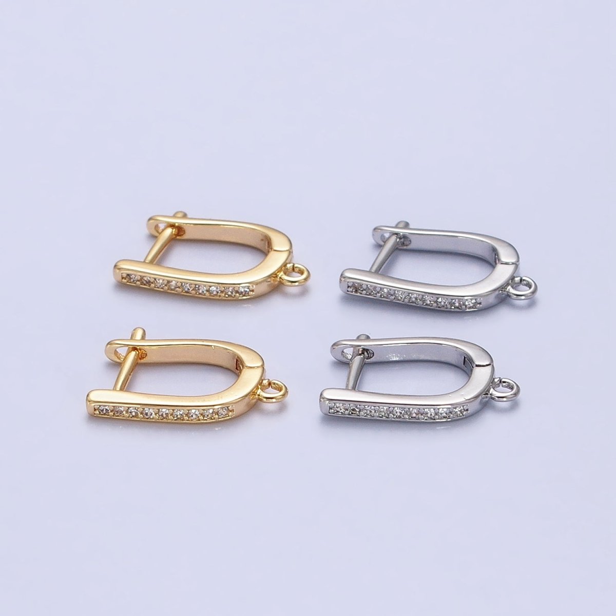 CZ Gold Huggie Earring one touch w/ open link Gold / Silver Earring Lever back earring making Supply Z-160 Z-159 - DLUXCA