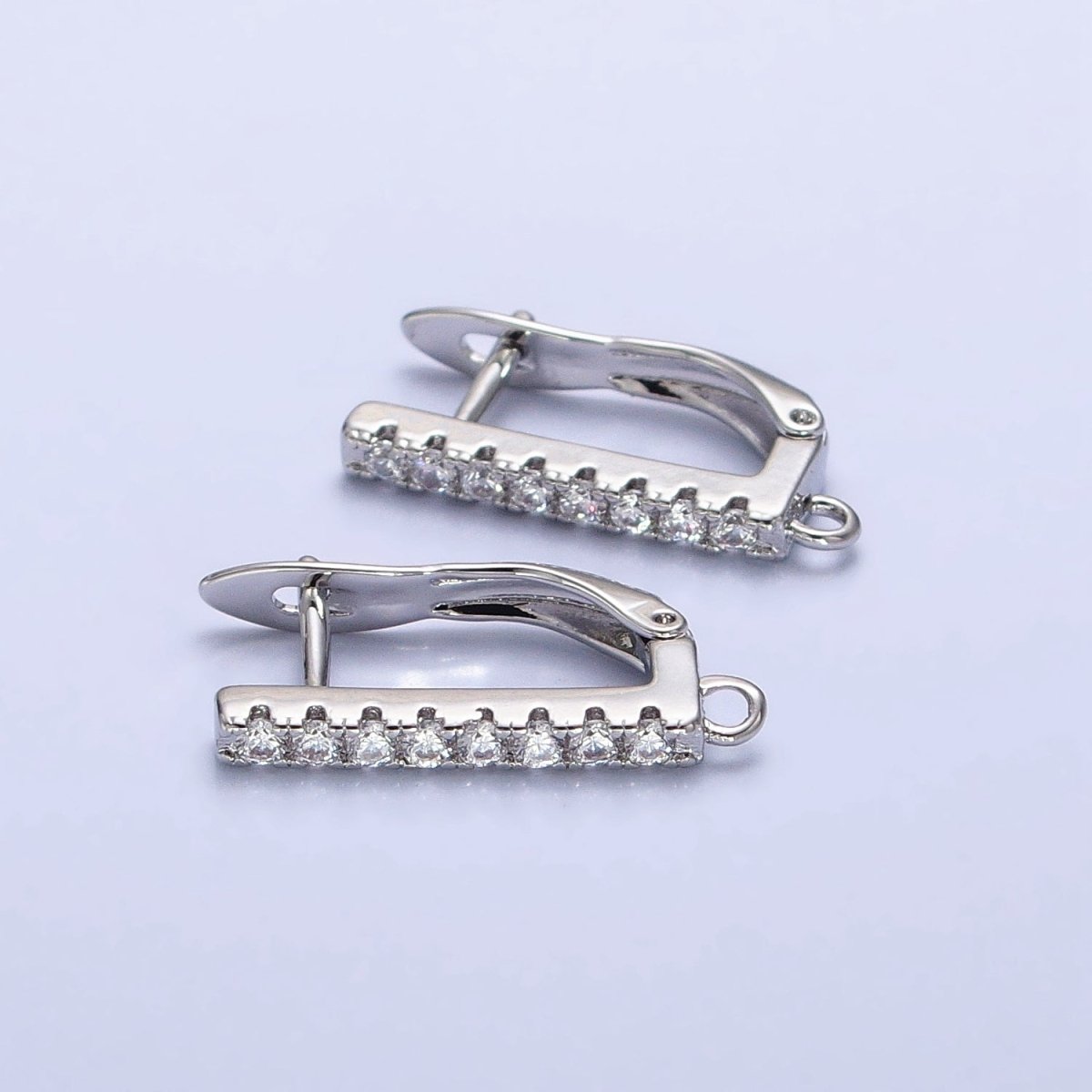 CZ Gold Huggie Earring one touch w/ open link Gold / Silver Earring Lever back earring making Supply Z-163 Z-164 - DLUXCA