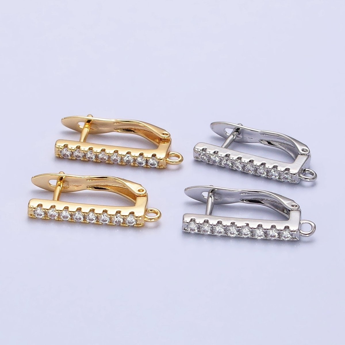 CZ Gold Huggie Earring one touch w/ open link Gold / Silver Earring Lever back earring making Supply Z-163 Z-164 - DLUXCA
