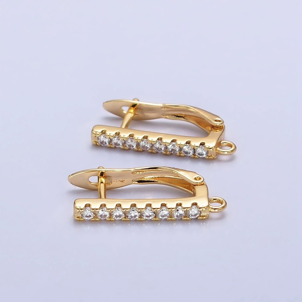CZ Gold Huggie Earring one touch w/ open link Gold / Silver Earring Lever back earring making Supply Z-163 Z-164 - DLUXCA
