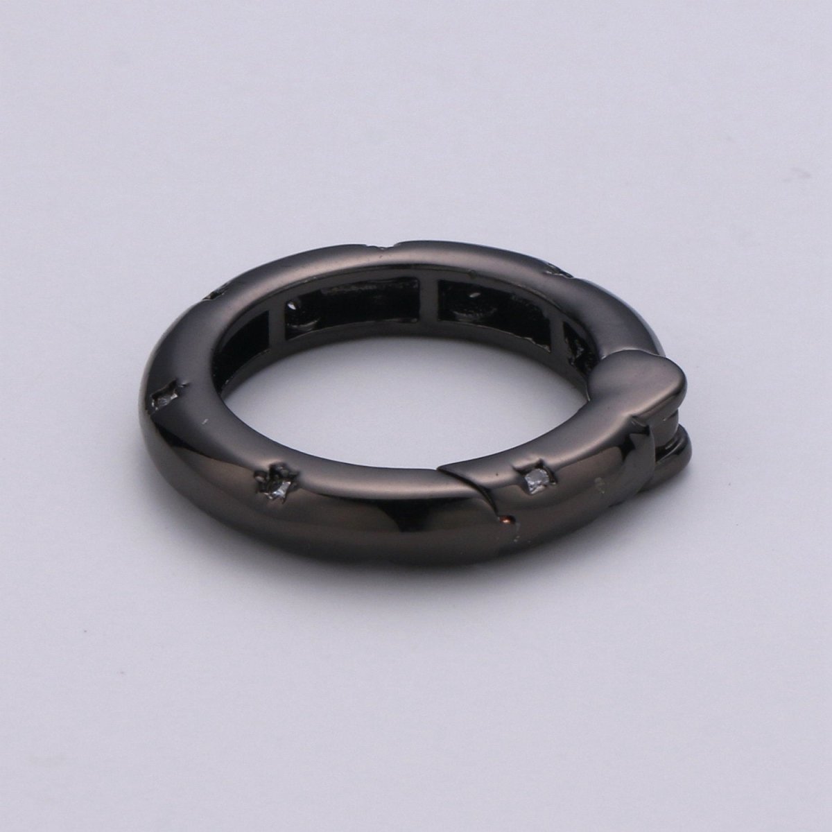 Cz Gold Spring Gate Ring, Push Gate ring, 20mm Round Ring Charm Holder Rose Gold Black Gun Metal Silver Clasp for Connector Charm Holder K-851 - DLUXCA