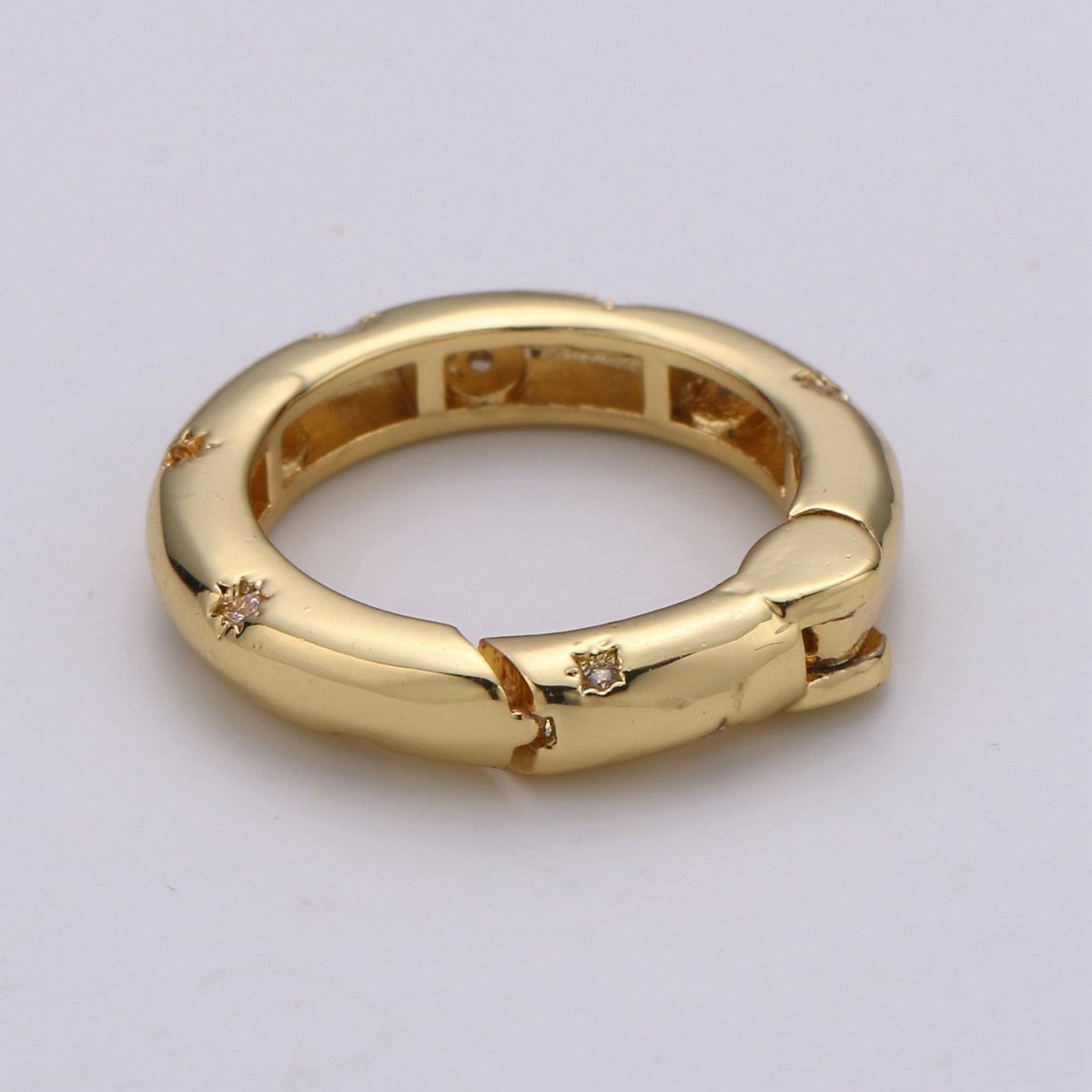 Cz Gold Spring Gate Ring, Push Gate ring, 20mm Round Ring Charm Holder Rose Gold Black Gun Metal Silver Clasp for Connector Charm Holder K-851 - DLUXCA